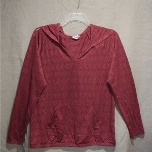 Red Hooded Long Sleeve Top